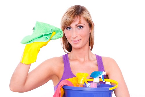 Professional cleaners working in a modern Docklands apartment building