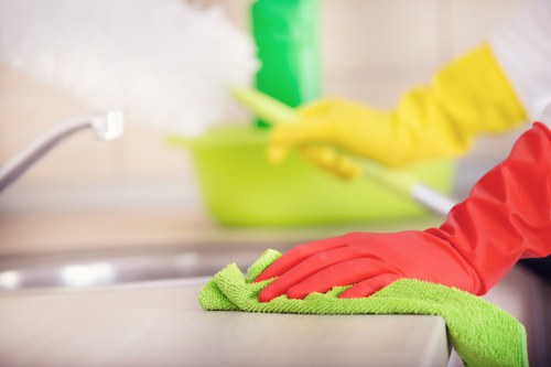 Deep oven cleaning process in a modern Docklands kitchen